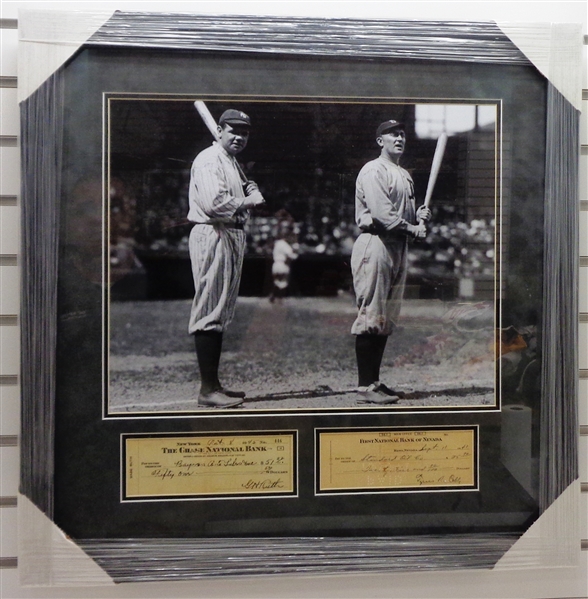 Babe Ruth & Ty Cobb Framed 16x20 with Replica Checks