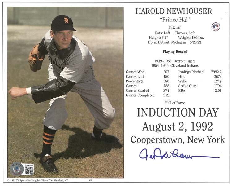 Hal Newhouser Autographed 8x10 Induction Photo