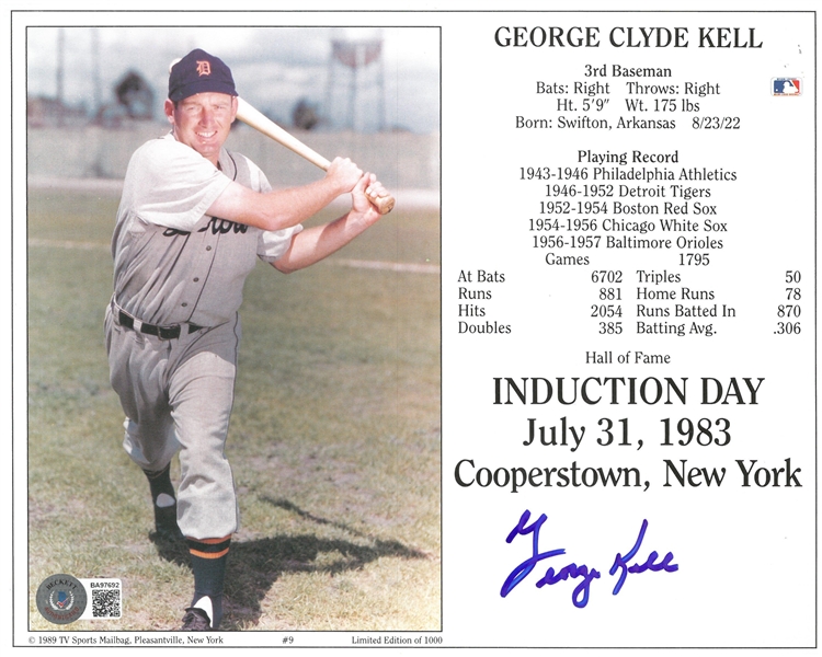 George Kell Autographed Induction 8x10