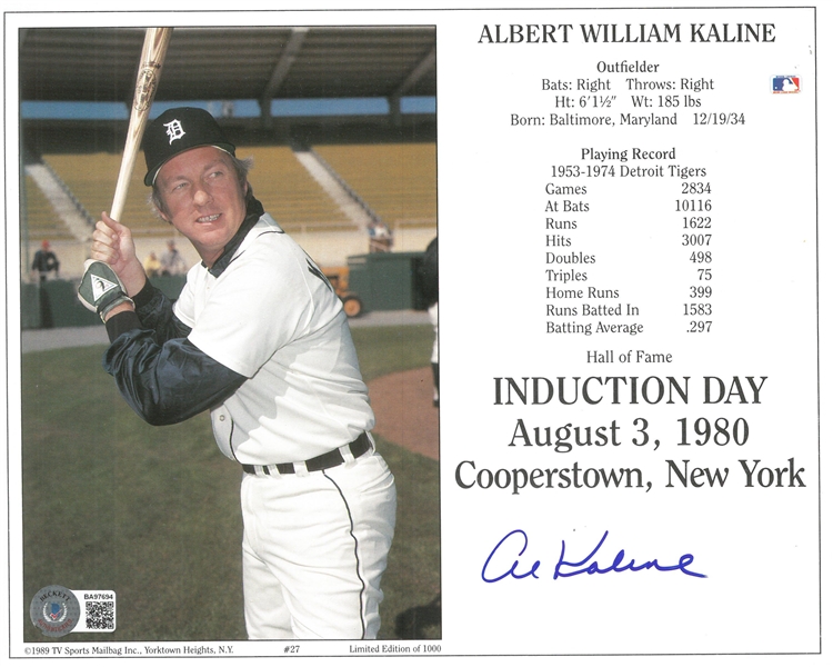 Al Kaline Autographed Induction 8x10