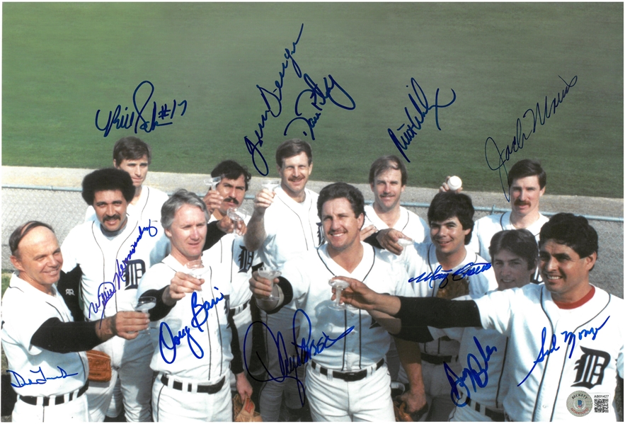 10x15 Toast to 1984 & 85 tigers Photo Signed by 12