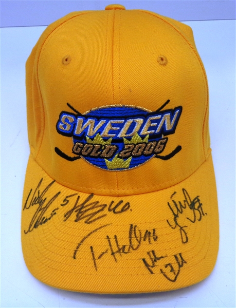 2006 Sweden Gold Medal Hat Signed by 5 Red Wings
