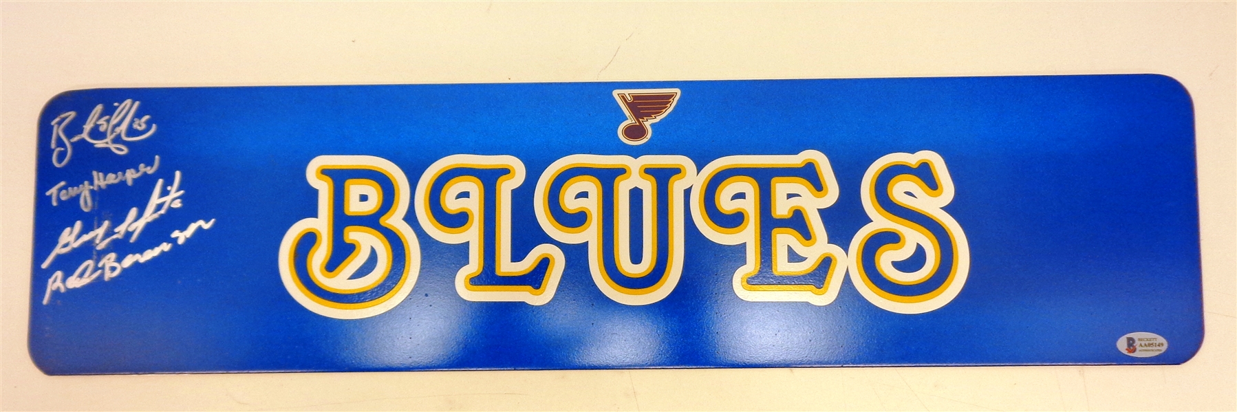Blues Street Sign Autographed by 4