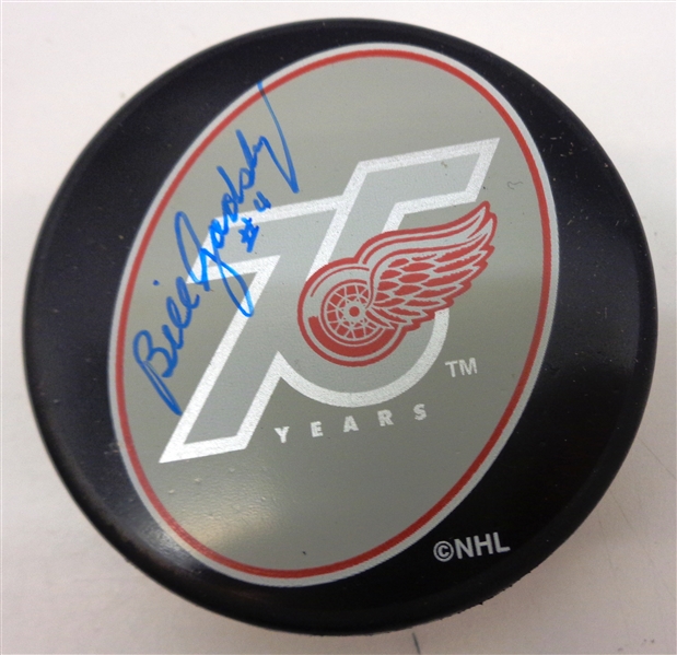 Bill Gadsby Autographed Wings 75 Puck
