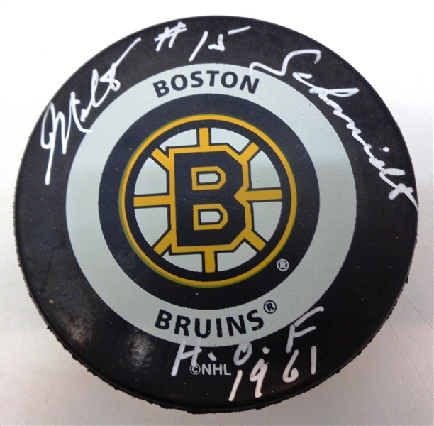 Milt Schmidt Autographed Bruins Puck
