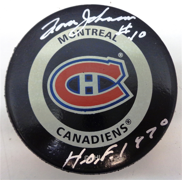 Tom Johnson Autographed Canadiens Puck