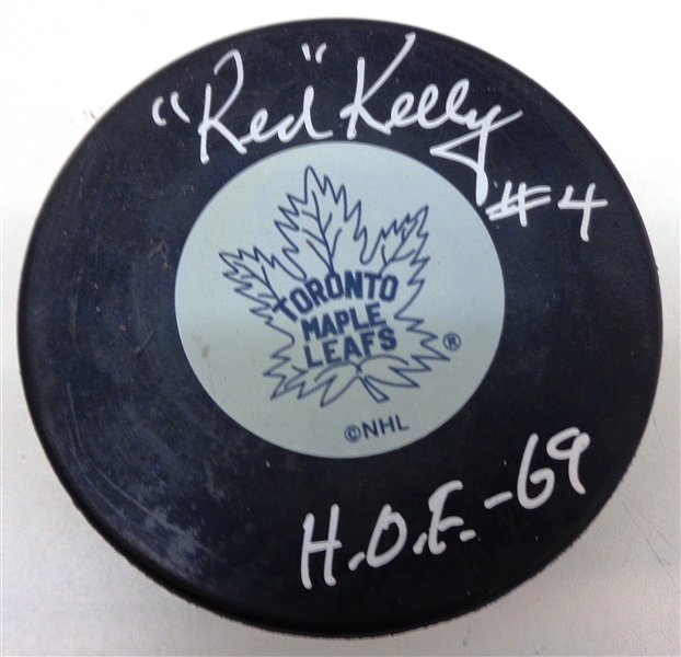 Red Kelly Autographed Maple Leafs Puck