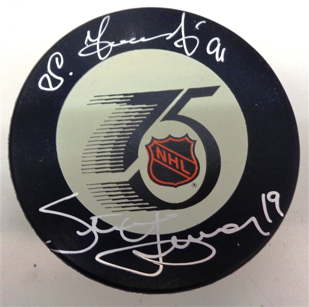 Sergei Fedorov & Steve Yzerman Autographed NHL 75 Puck