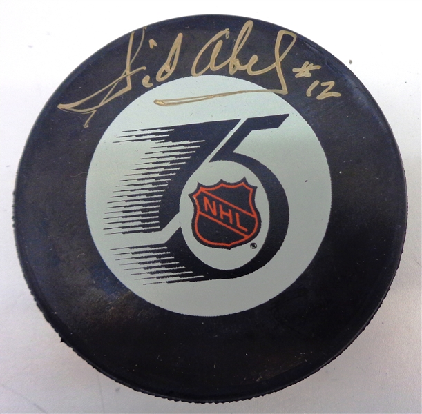 Sid Abel Autographed NHL 75 Puck