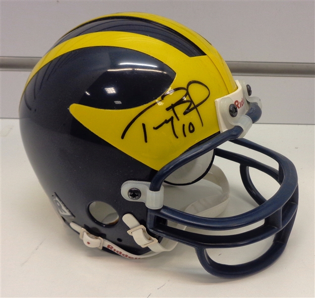 Tom Brady Autographed Michigan Mini Helmet - Early "Tommy" Signature