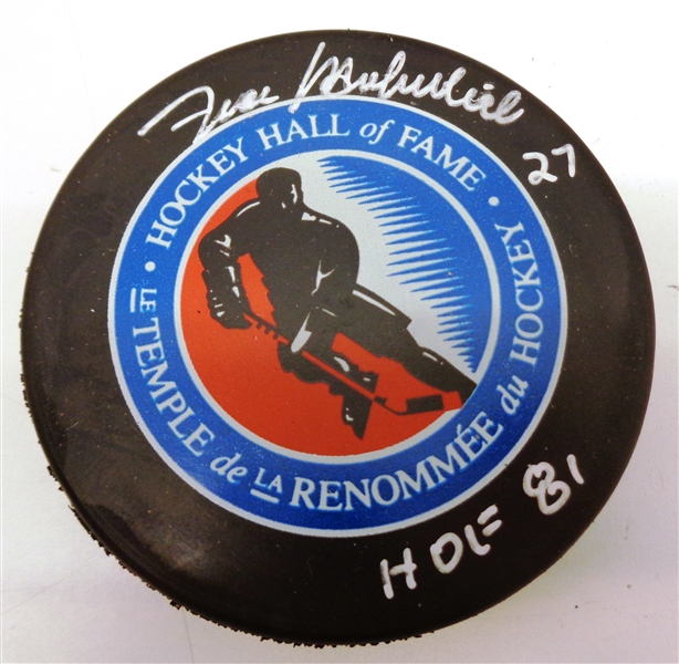 Frank Mahovlich Autographed Hall of Fame Puck w/ HOF