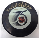 Sid Abel Autographed NHL 75 Game Puck