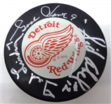 Production Line Autographed Red Wings Puck (Howe/Lindsay/Abel)