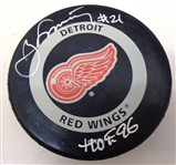 Borje Salming Autographed Red Wings Puck