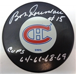 Bobby Rousseau Autographed Canadiens Puck w/ Cup Years