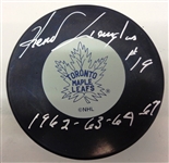 Kent Douglas Autographed Maple Leafs Puck w/ Cup Years