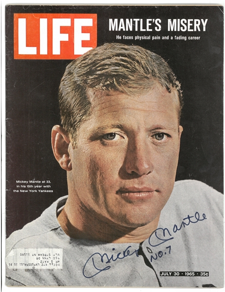 Mickey Mantle Autographed 1965 Life Magazine w/ "No. 7" Inscription