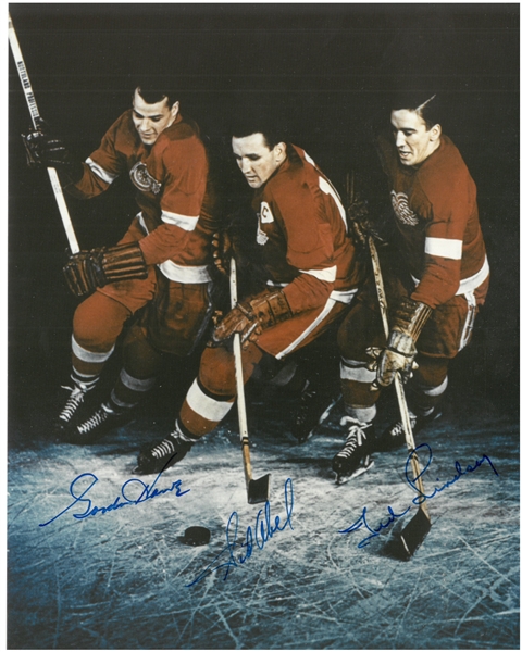 Production Line Autographed 8x10 Photo (Howe/Lindsay/Abel)