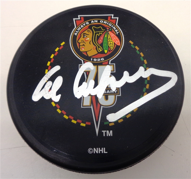 Al Arbour Autographed Blackhawks 75 Puck