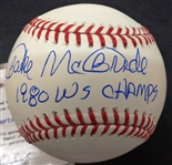 Bake McBride Autographed Baseball w/ WS Champs