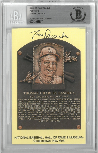 Tommy Lasorda Autographed Hall of Fame Plaque