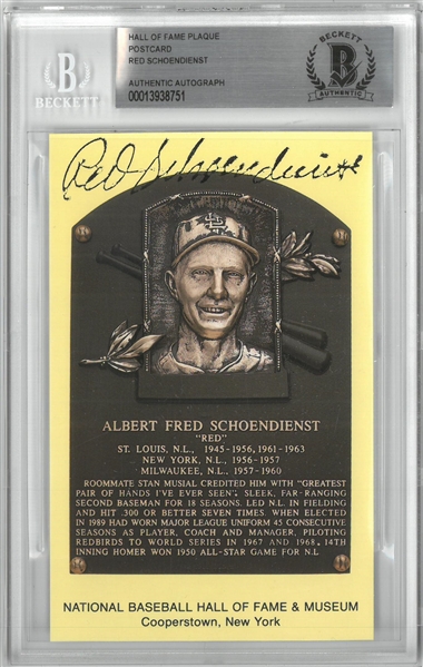 Red Schoendienst Autographed Hall of Fame Plaque