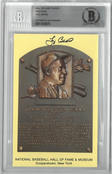 Yogi Berra Autographed Hall of Fame Plaque