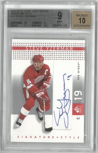Steve Yzerman Autographed 2002/03 SP BGS 9 w/ 10 Auto