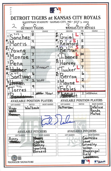 Kirk Gibson Autographed 7/3/2003 Line Up Card