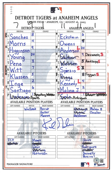 Kirk Gibson Autographed 8/16/2003 Line Up Card