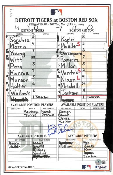 Kirk Gibson Autographed 7/22/2003 Line Up Card