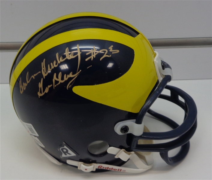 Harlan Huckleby Autographed Michigan Mini Helmet