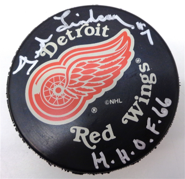 Ted Lindsay Autographed Red Wings Puck