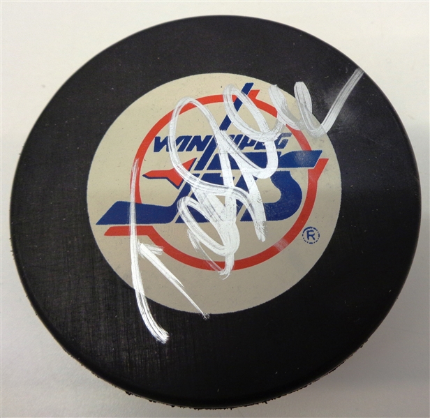 Teemu Selanne Autographed Jets Puck