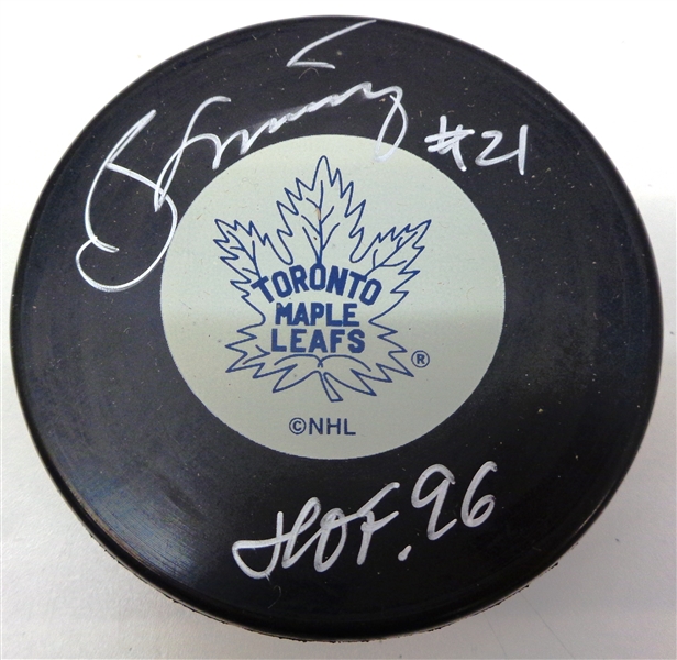 Borje Salming Autographed Maple Leafs Puck