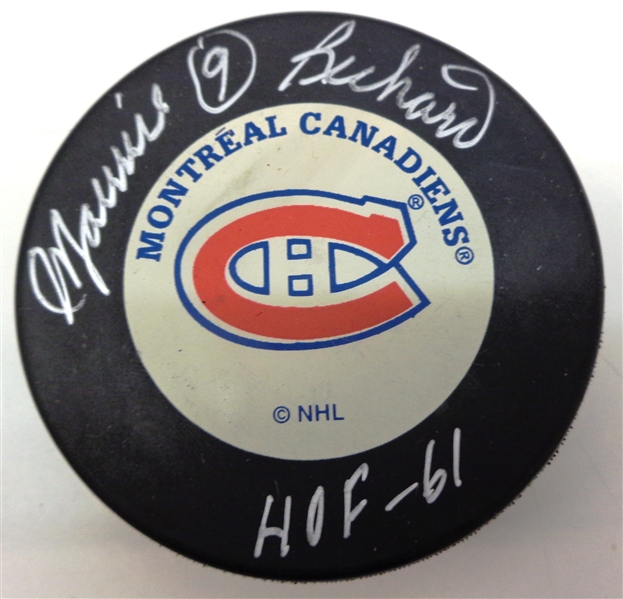 Maurice Richard Autographed Canadiens Puck w/ HOF