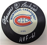 Maurice Richard Autographed Canadiens Puck w/ HOF