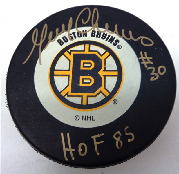 Gerry Cheevers Autographed Bruins Puck
