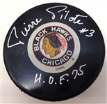 Pierre Pilote Autographed Blackhawks Puck