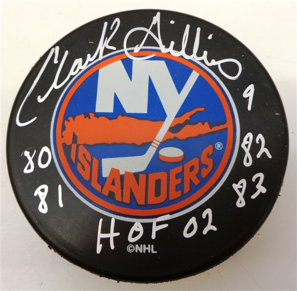 Clark Gillies Autographed Islanders Puck