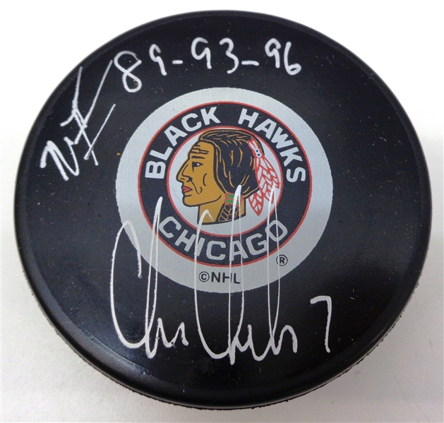 Chris Chelios Autographed Blackhawks Puck