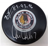 Chris Chelios Autographed Blackhawks Puck