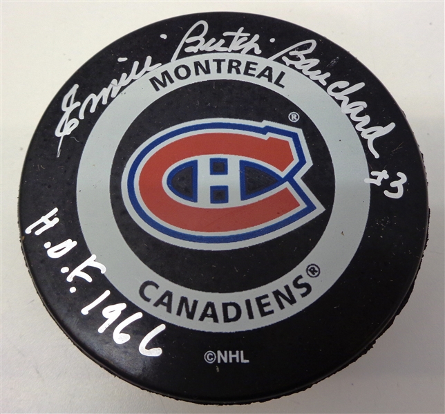 Emile "Butch" Bouchard Autographed Canadiens Puck