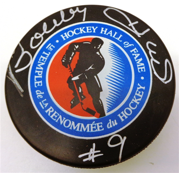 Bobby Hull Autographed Hall of Fame Logo Puck