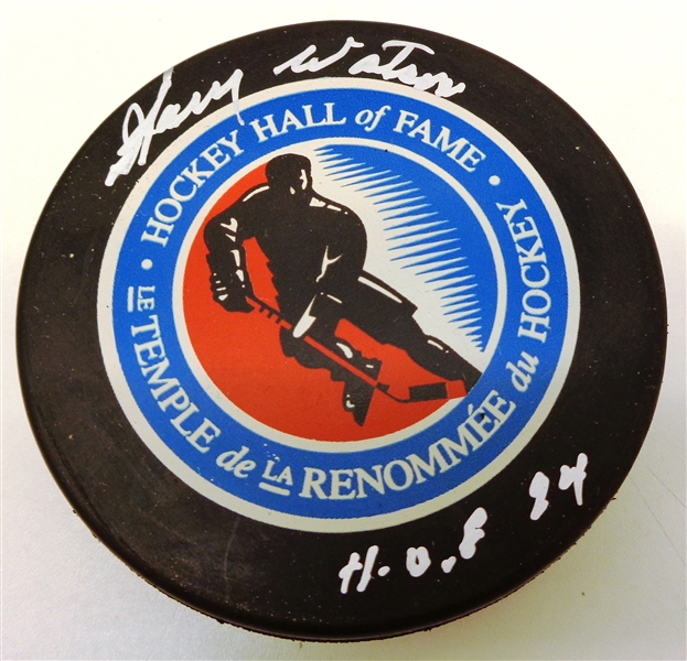 Harry Watson Autographed Hall of Fame Puck