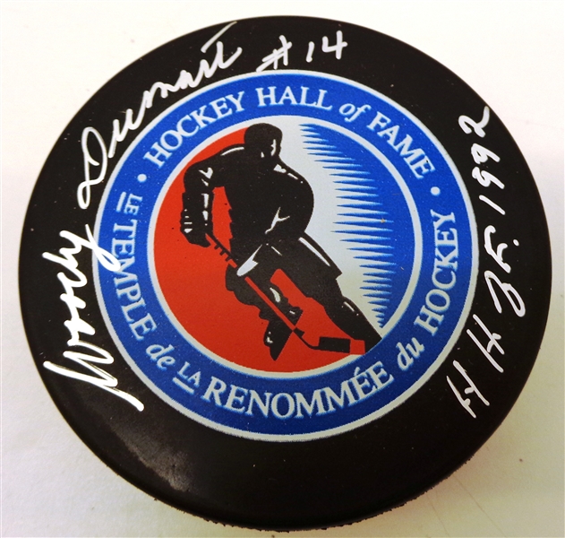 Woody Dumart Autographed Hall of Fame Puck