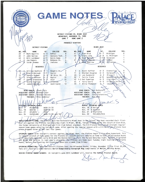 Detroit Pistons Team Signed 1989 Game Notes