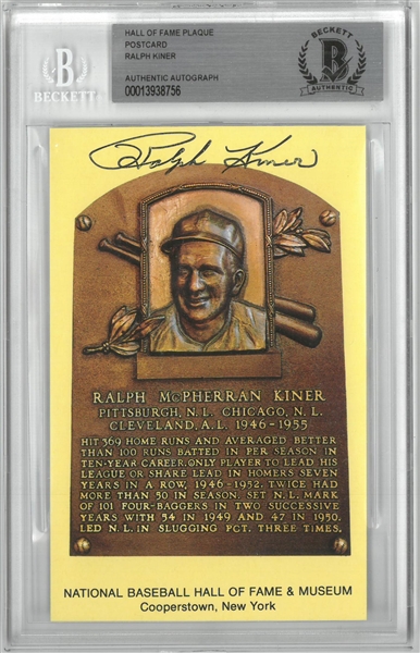 Ralph Kiner Autographed Hall of Fame Plaque