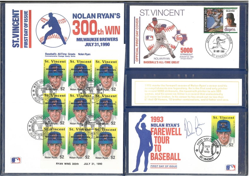 Nolan Ryan Autographed First Day Cover plus Other FDCs