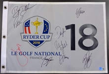 2018 Ryder Cup Pin Flag Signed by 8